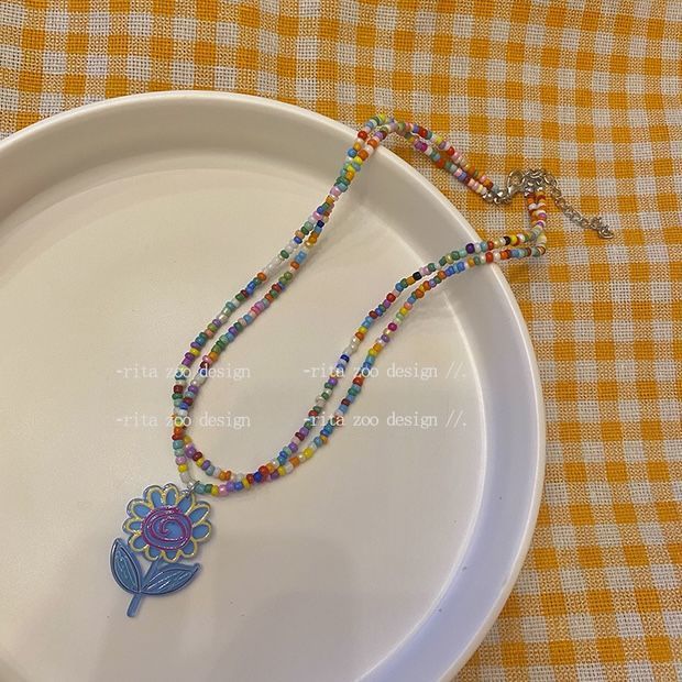 Wholesale Colorful Double Layer Beaded Flower Butterfly Necklaces