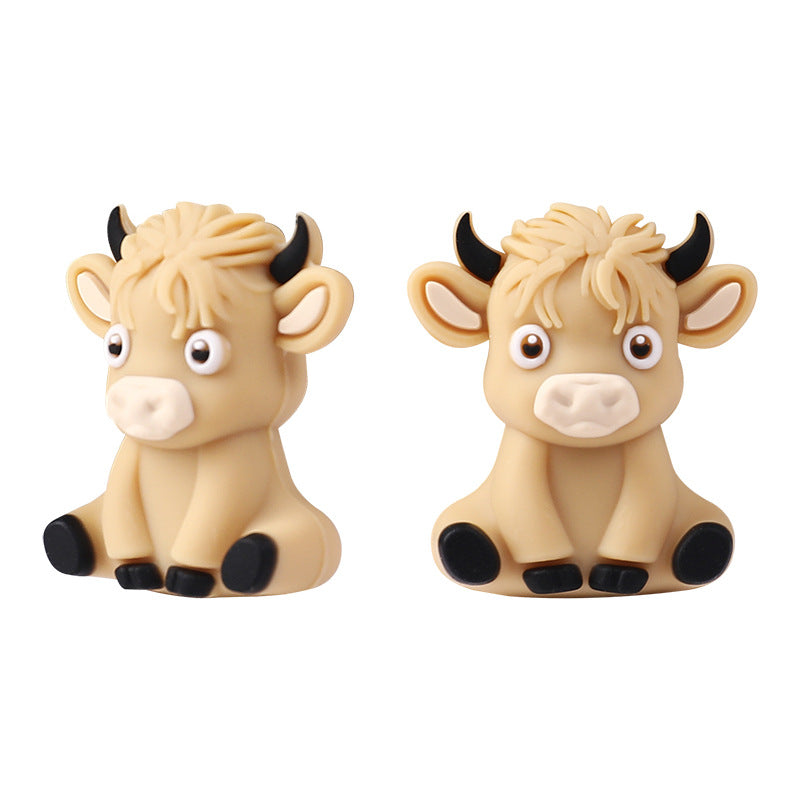 Wholesale 20pcs 3D Cartoon Highland Cow Silicone Beads