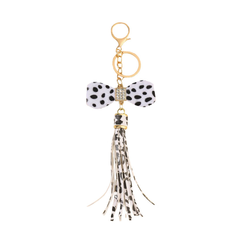 Wholesale Leather Leopard Diamond Bow Keychain