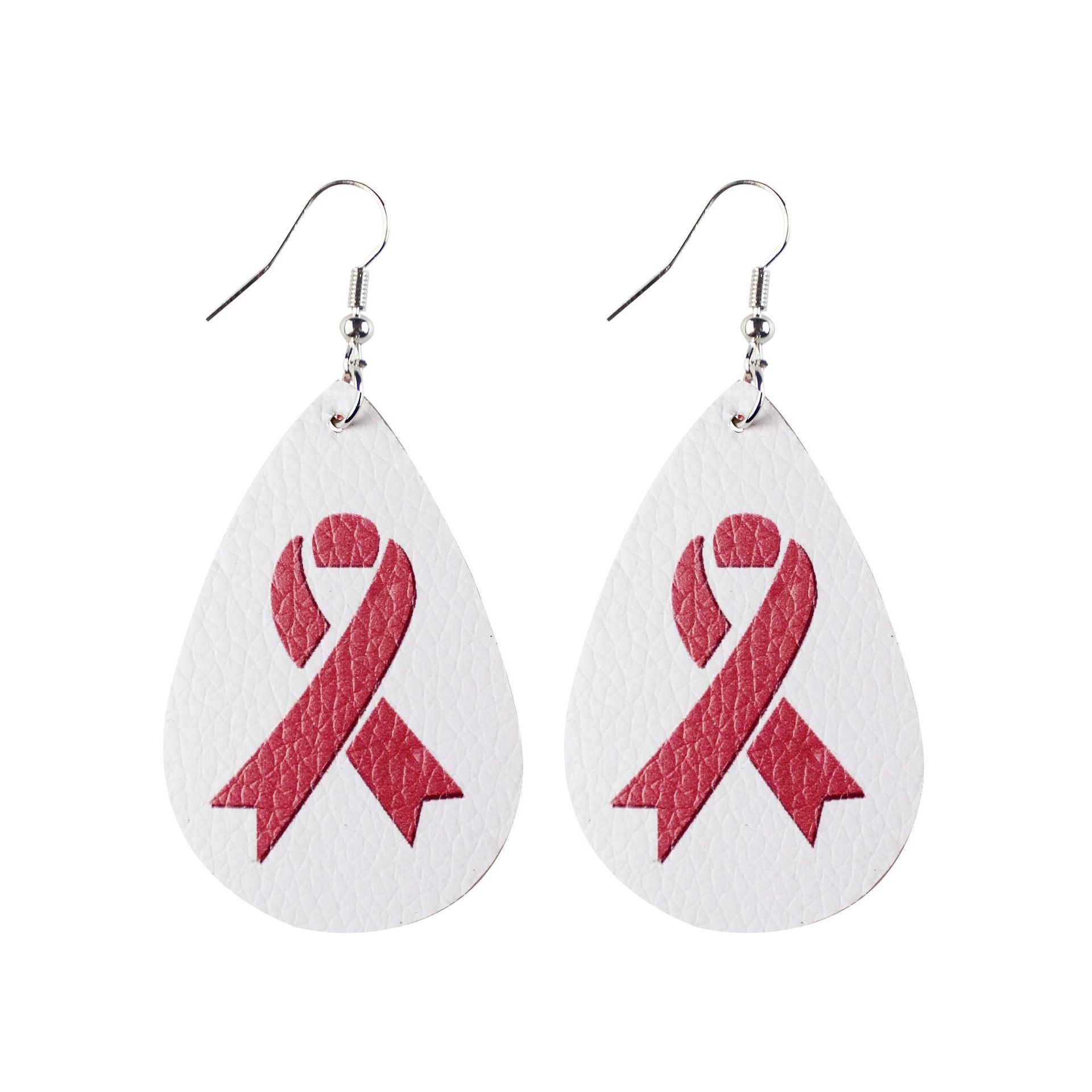 Wholesale  16 Pair Pink Ribbon Faux Leather Drop Earrings Women Breast Pendant Earrings