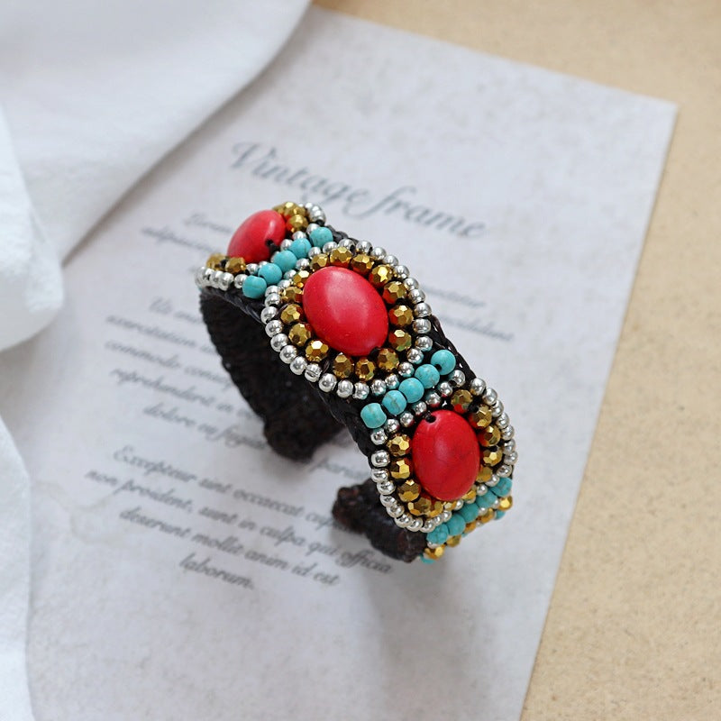 Wholesale handmade Bohemian ethnic woven natural stone bracelet