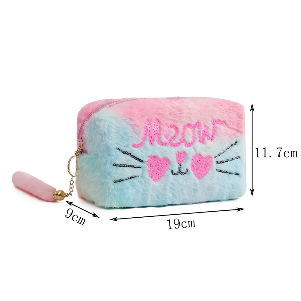 Wholesale Cartoon embroidered plush cosmetic bag autumn and winter