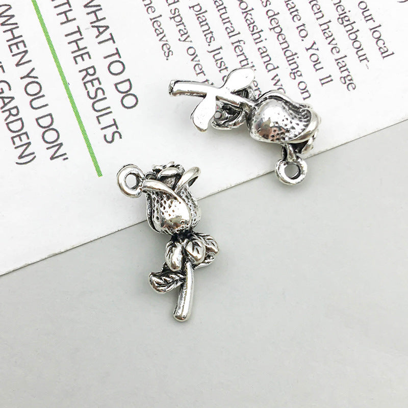 Wholesale 1 Retro Drip Oil Silver Alloy Rose DIY Pendant