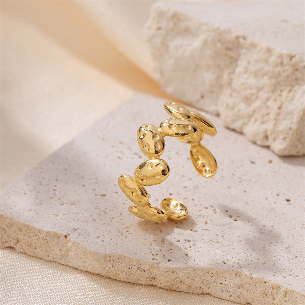 Wholesale Stylish Women S Snake Floral Ring Set Gold Tone Stainless Steel Adjustable Open Fashion Jewelry Accessory