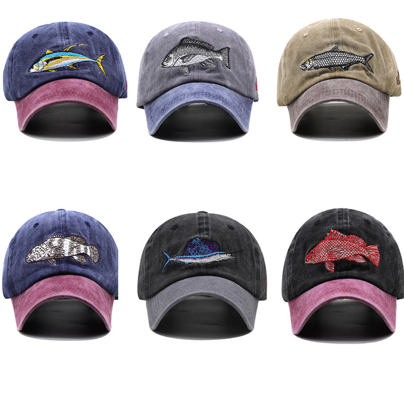 Wholesale Washed Coated Pure Cotton Used Hat Embroidered Shark Baseball Cap