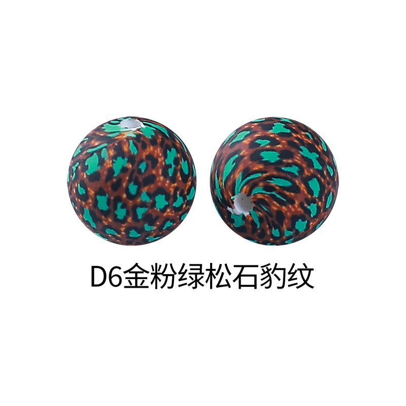 Wholesale 100pcs15mm Leopard Print Water Transfer Round Silicone Beads
