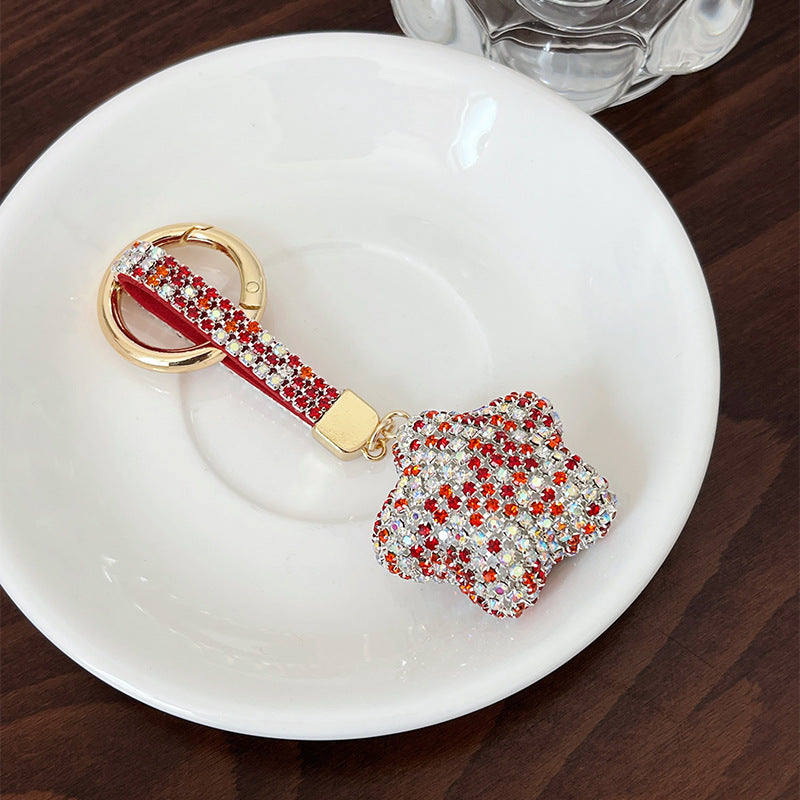 Wholesale Zinc Alloy Inlaid Diamond Five-pointed Star Key Chain