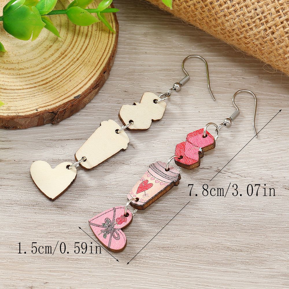 Wholesale Valentine's Day Love Gift Boxes, Water Cup Printed Wooden Earrings