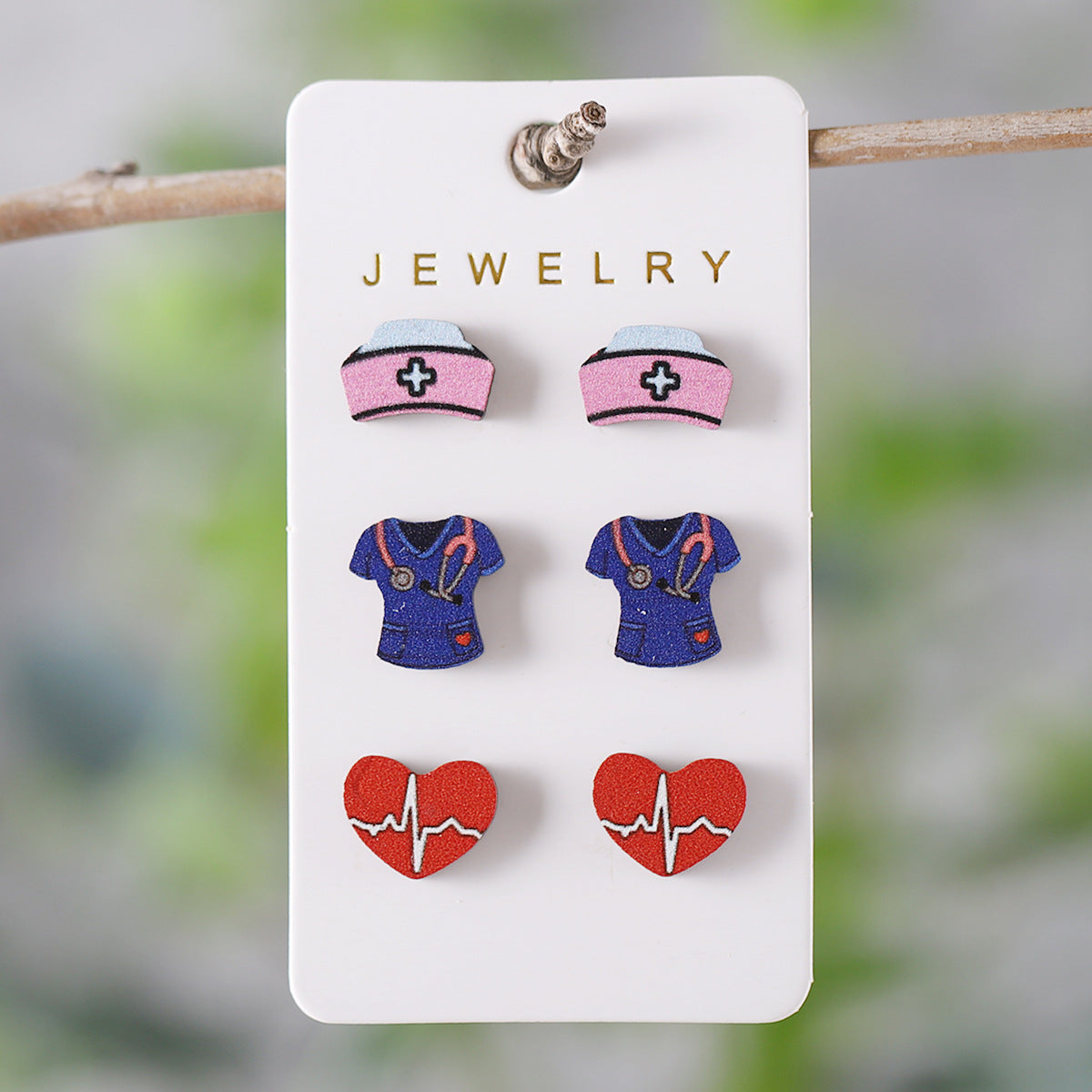 Wholesale Nurse' s Day Stethoscope Nurse Cute Heart and Lung Organs Wooden Earrings