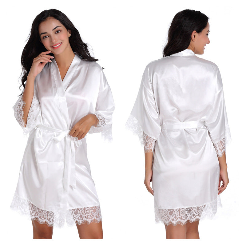 Wholesale Three-quarter Sleeve Sexy Lace Solid Color Home Nightgown