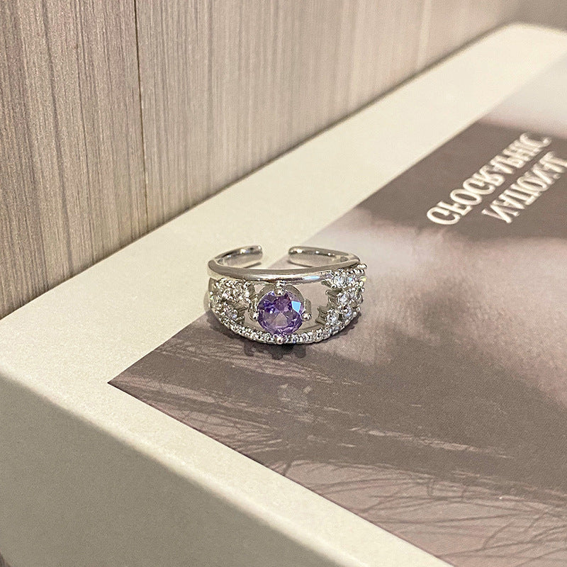 Wholesale Sweet Cool Geometric Purple Diamond Open Ring
