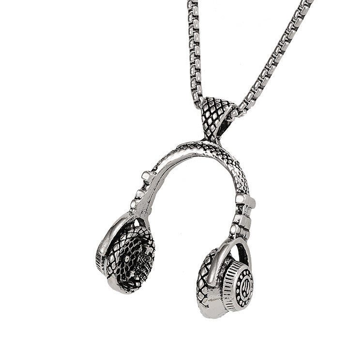 Wholesale music earphone pendant necklace jewelry hip hop titanium steel long