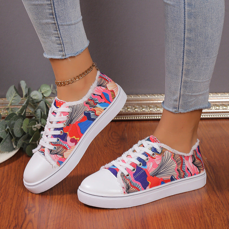 Wholesale Lace Up Flat Casual Canvas Shoes Rubber Women Shoes