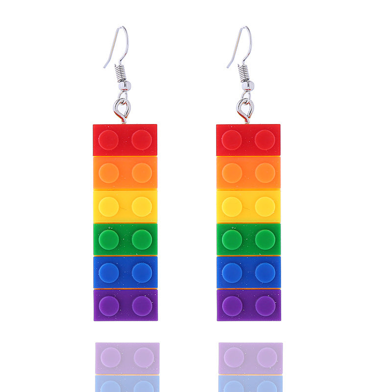 Wholesale LGBT Rainbow Pin Chain Geometric Love Earrings