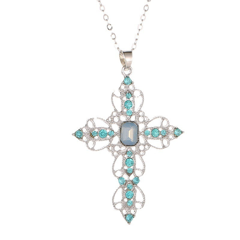 Wholesale Bohemian style hollowed out diamond studded cross necklace