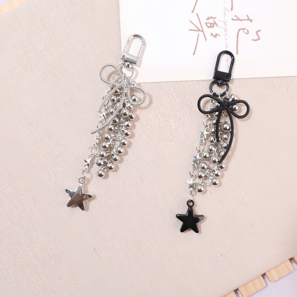 Wholesale Bow five pointed star tassel metal keychain