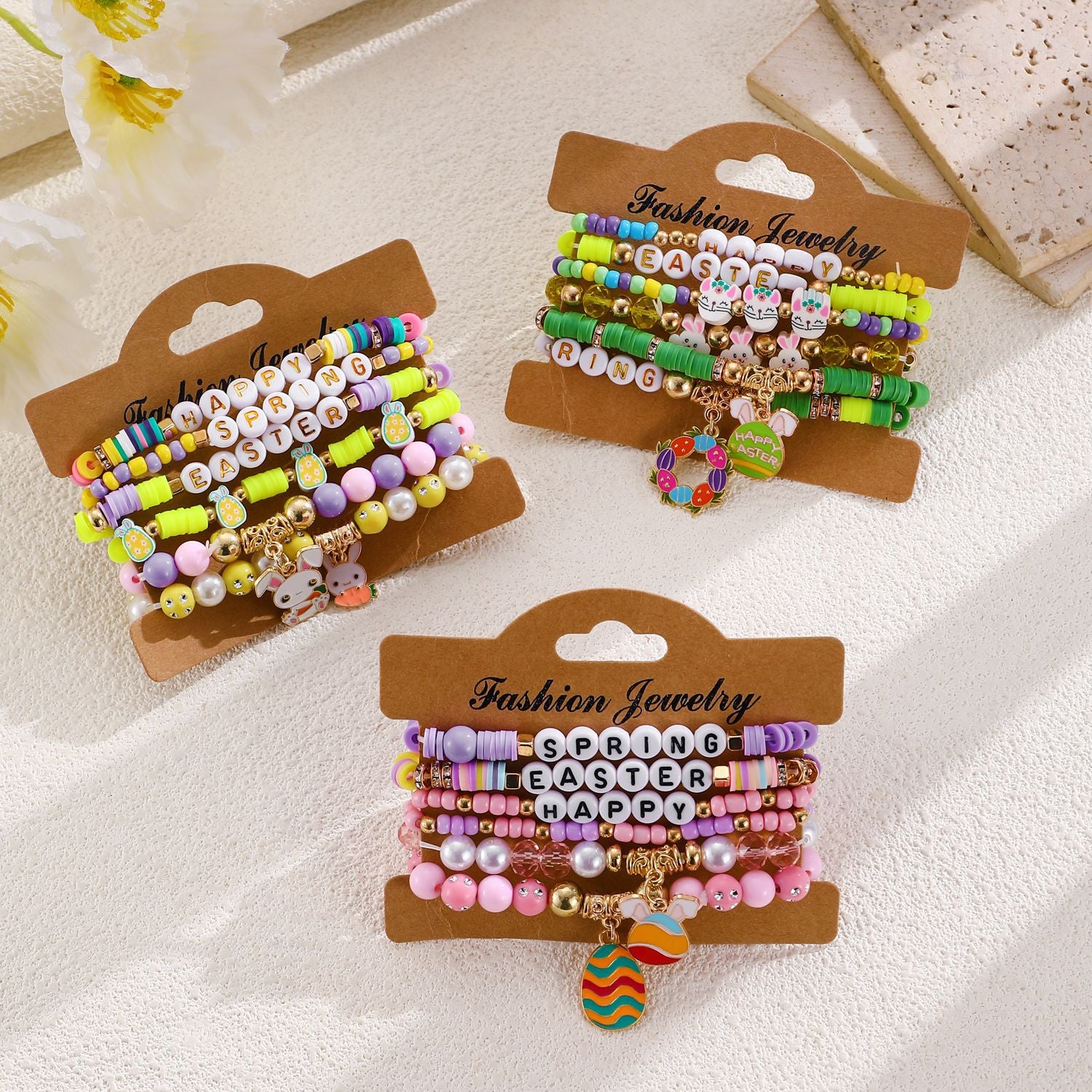 Wholesale Easter Rabbit Love Color Soft Ceramic Elastic Bracelet