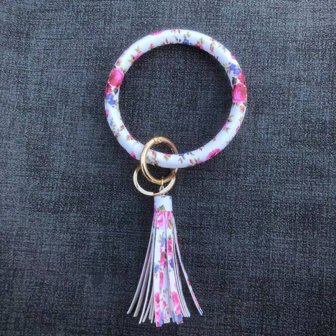 Wholesale Chinese Style Flower Series Pu Leather Tassel Bracelet Keychain