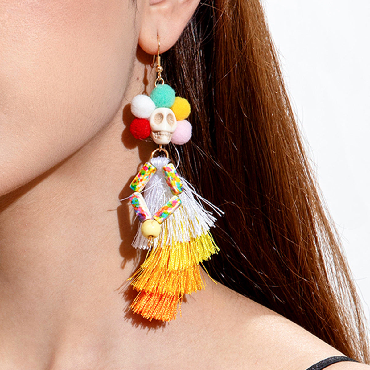 Wholesale Skull Earrings Skeleton Colorful Mesh  Beaded Earrings