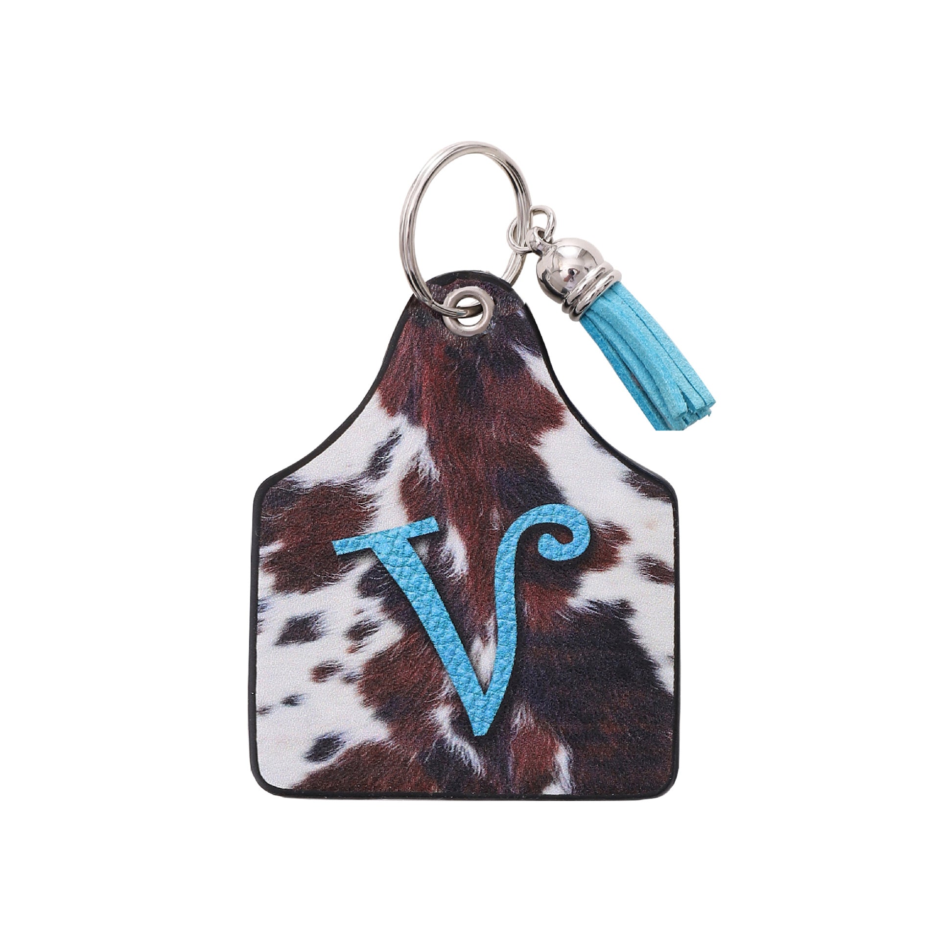 Wholesale Vintage Western Cow Pattern Animal Fur Letter Print Leather Keychain