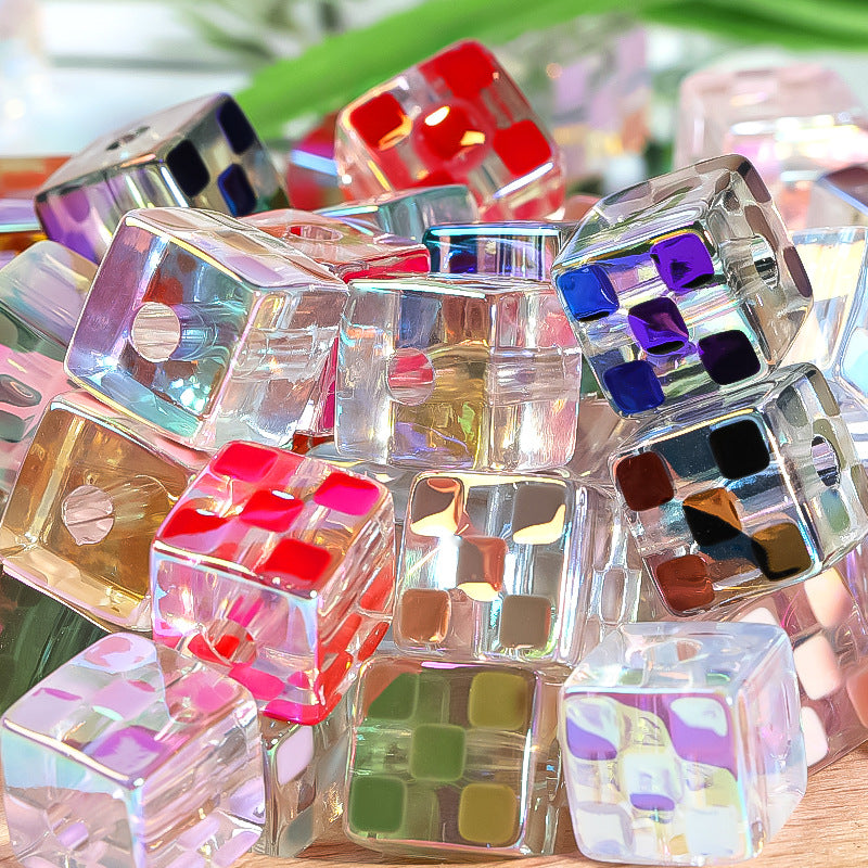 Wholesale 30PCS/PACK 14mm Checkerboard Square Through Hole Acrylic Beads