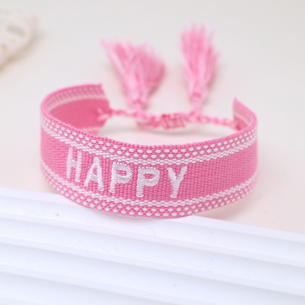 Wholesale Cord Embroidered Letter Woven Tassel Bracelet