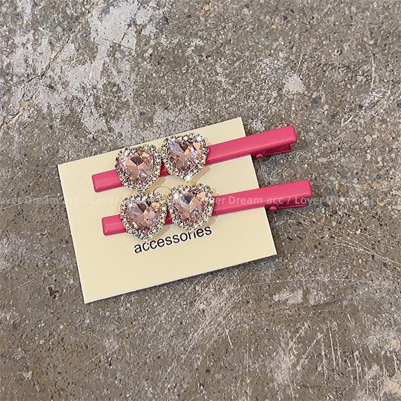 Wholesale Pink Love Rhinestone Hair Clips
