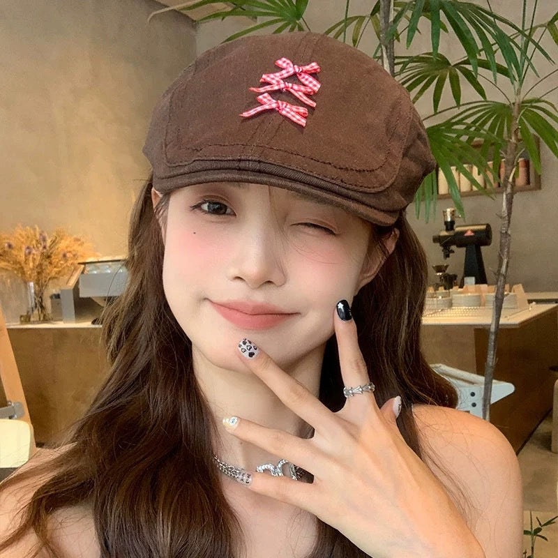 Wholesale Hot Girl Pink American Retro Cowboy Forward Cap Beret Peaked Cap