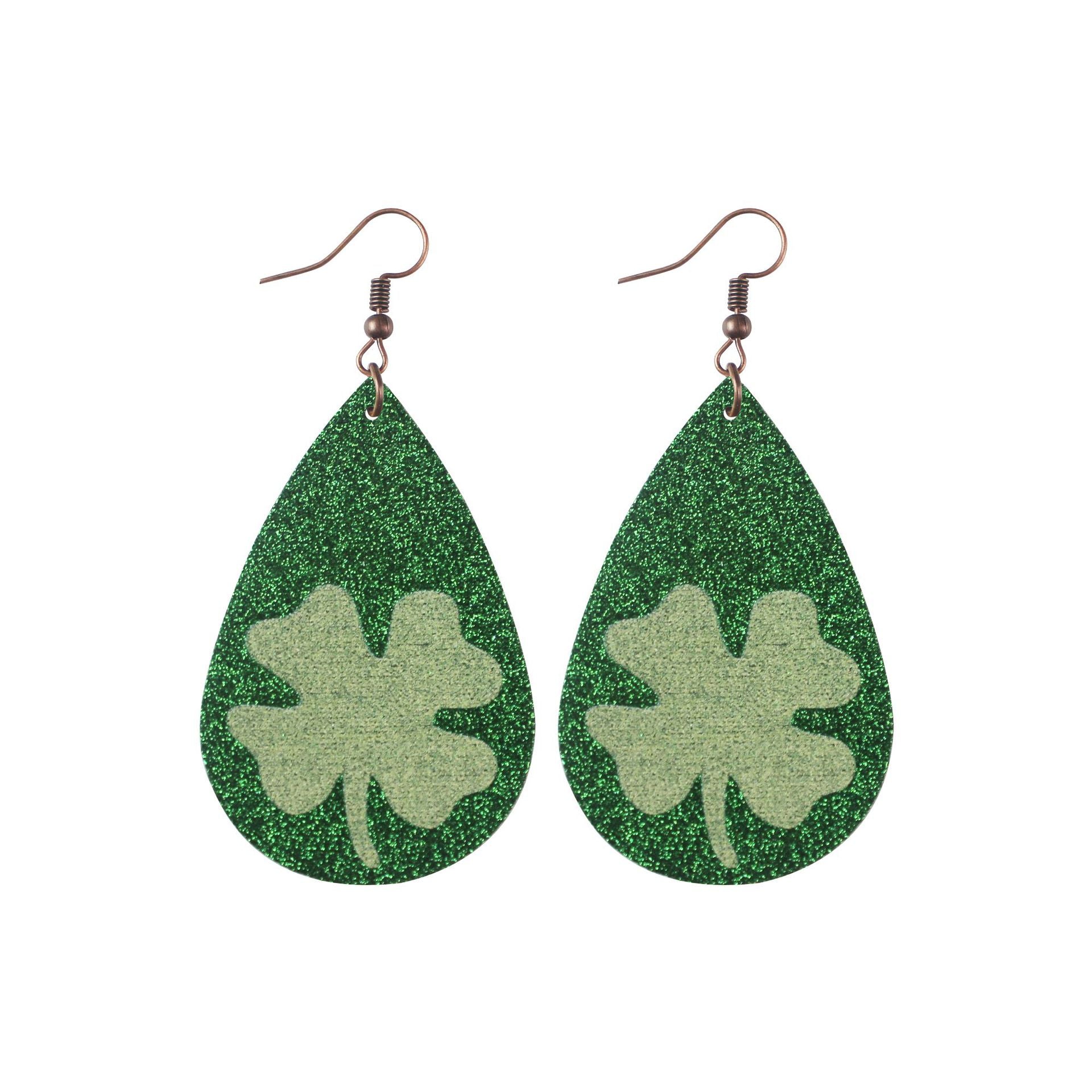 Wholesale St. Pa Festival Clover Leather Printed PU Earrings Drops Earrings