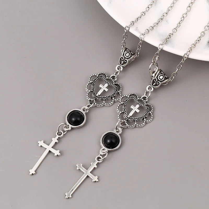Wholesale Cross Agate Black Heart Necklace