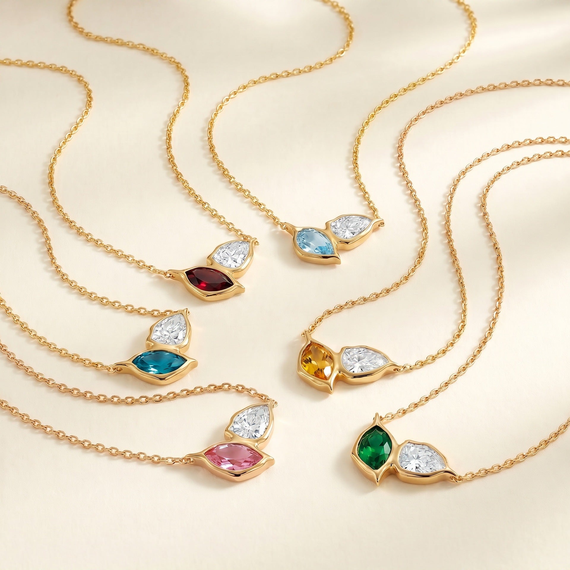 Wholesale Stylish 12 Birthstone Leaf Pendant Necklace Stainless Steel Electroplated Fashion Jewelry Gift