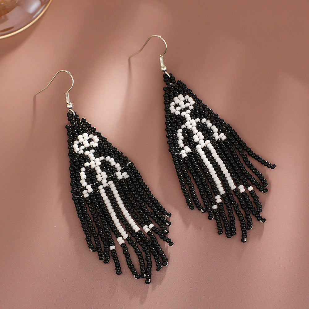 Wholesale Halloween Collection Tassel Handmade Rice Beads Skull Ghost Earrings