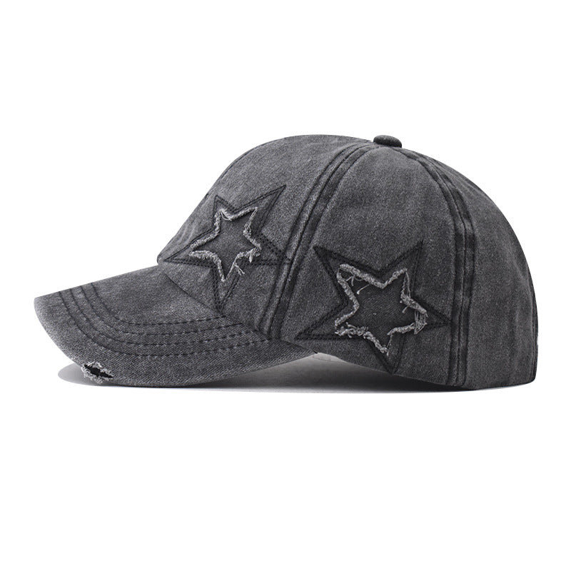 Wholesale Pure Cotton Washed Distressed Personalized Hole Five-pointed Star Baseball Cap