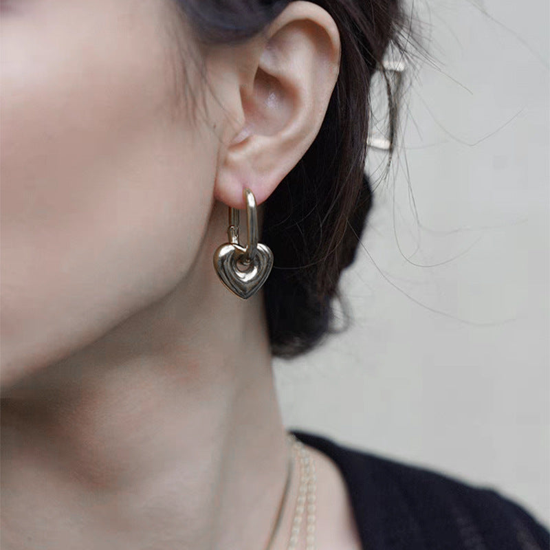 Wholesale Heart U-Shaped Small Lock Shape Copper Earrings