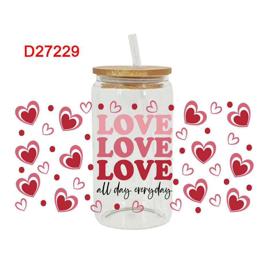 Wholesale Cartoon Cute Pink Valentine' s Day Heart 16oz Cup UV DTF Wraps