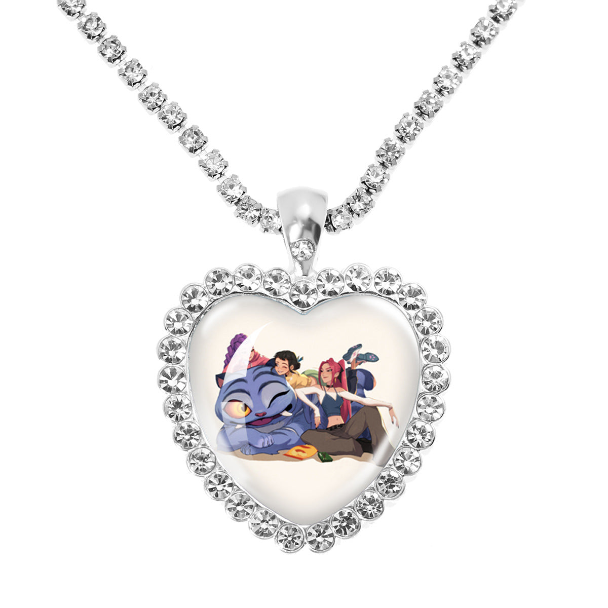 Wholesale Purple Cartoon Girl Time Gem Peach Heart Water Diamond Necklace OLY Exclusive