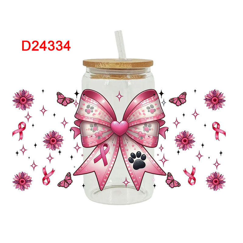 Wholesale Pink Love Rugby Letter 16oz Cup UV DTF Wraps