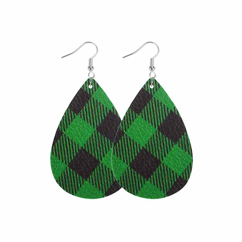 Wholesale Christmas Classic Plaid Leather Double Sided Print Earrings