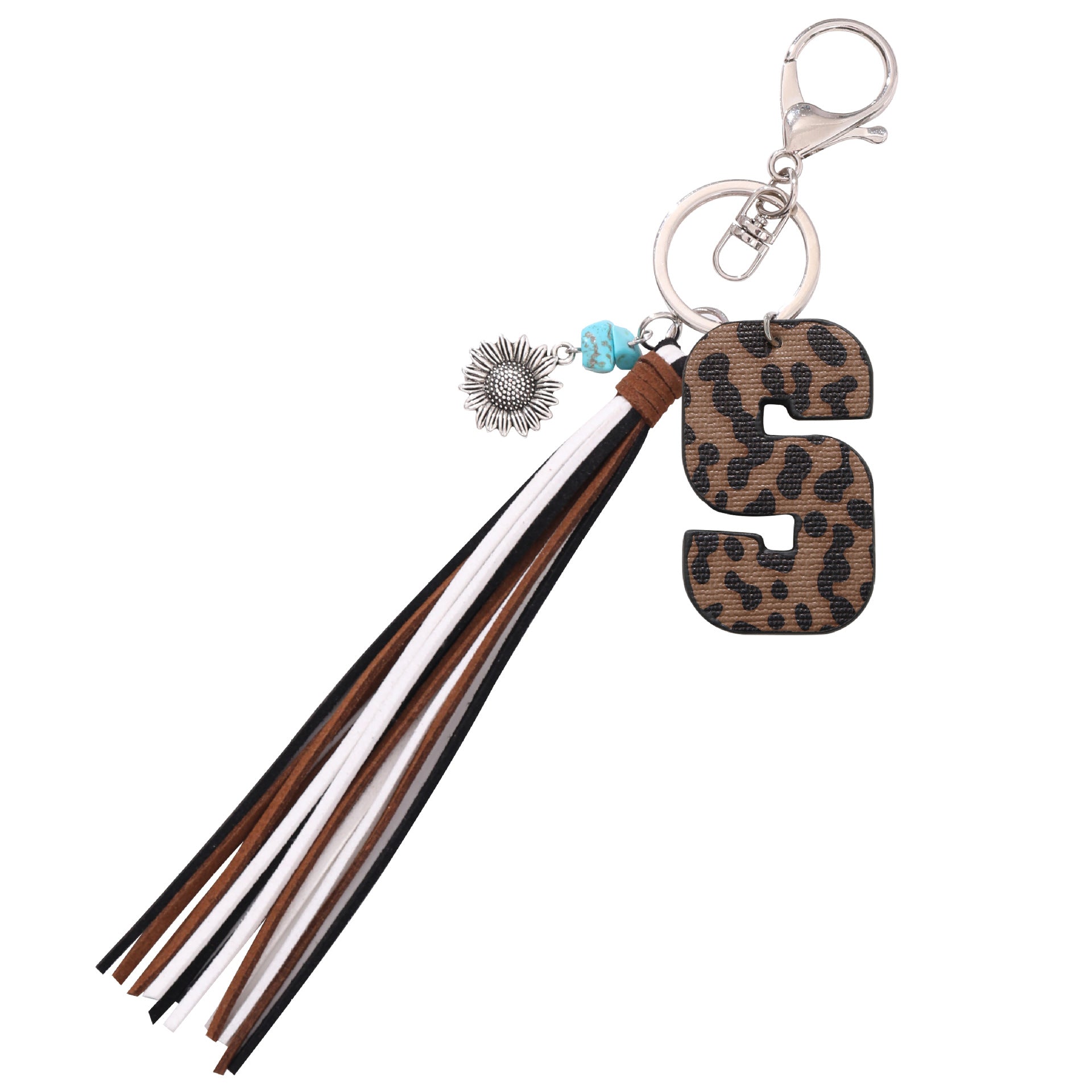 Wholesale Western Cowboy Style Leopard Oil Edge Leather Letter Tassel Keychains