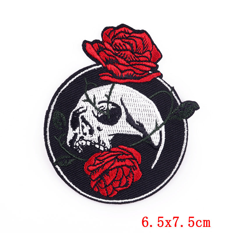 Wholesale 10pcs Punk Flame Embroidery  Rose Skull Down Cloth Sticker DIY Patches