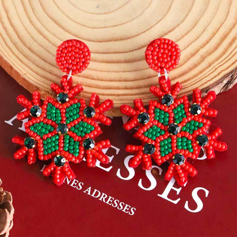 Wholesale Christmas Tree Snowflake Handmade Resin Rice Ball Earrings