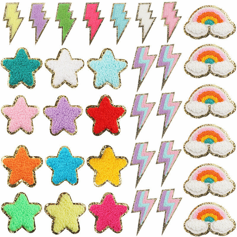 Wholesale Rainbow Embroidered Iron On Patch With Lightning And Five Pointed Star Stylish Clothing Accessory For Casual Wear And Resale