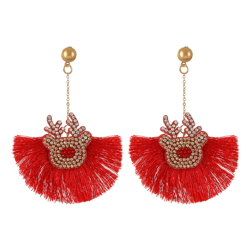 Wholesale Bohemian Tassel Exaggerated Rhinestone Elk Earrings