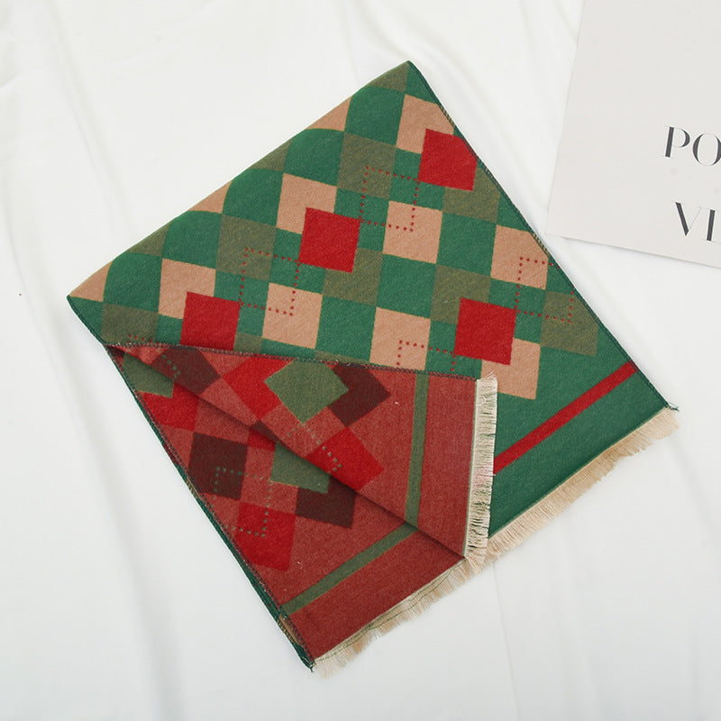 Wholesale Diamond Colored Grid Children's Winter Imitation Cashmere Warm and Thick Windproof Scarf