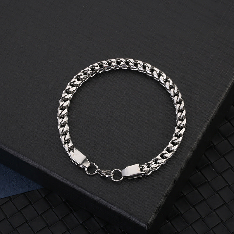 Wholesale Stainless steel hip-hop double row positive and negative chain braided bracelet