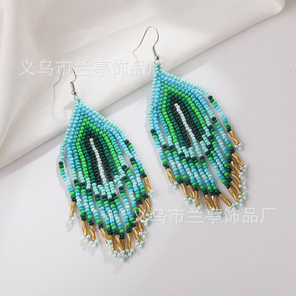 Wholesale Bohemian Retro Gradient Color Tassel Earrings