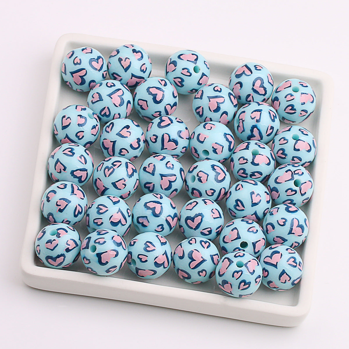 Wholesale 200pcs Acrylic UV Printing Two-color Love Heart Cover Light DIY Straight Hole Beads