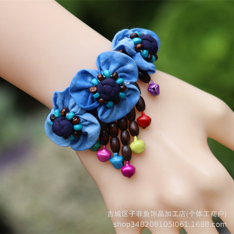 Wholesale Ethnic Style Tie-dye Hand-sewn Fabric Blue Dyed Blue Cloth Bracelet Jewelry
