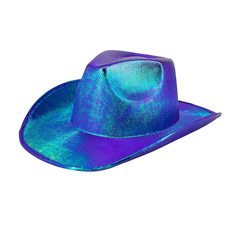 Wholesale Halloween Party Pink Fluorescent Colorful Denim Cowboy Hat Laser Combination Style Phantom Cowboy Hat Adult Costume Accessory