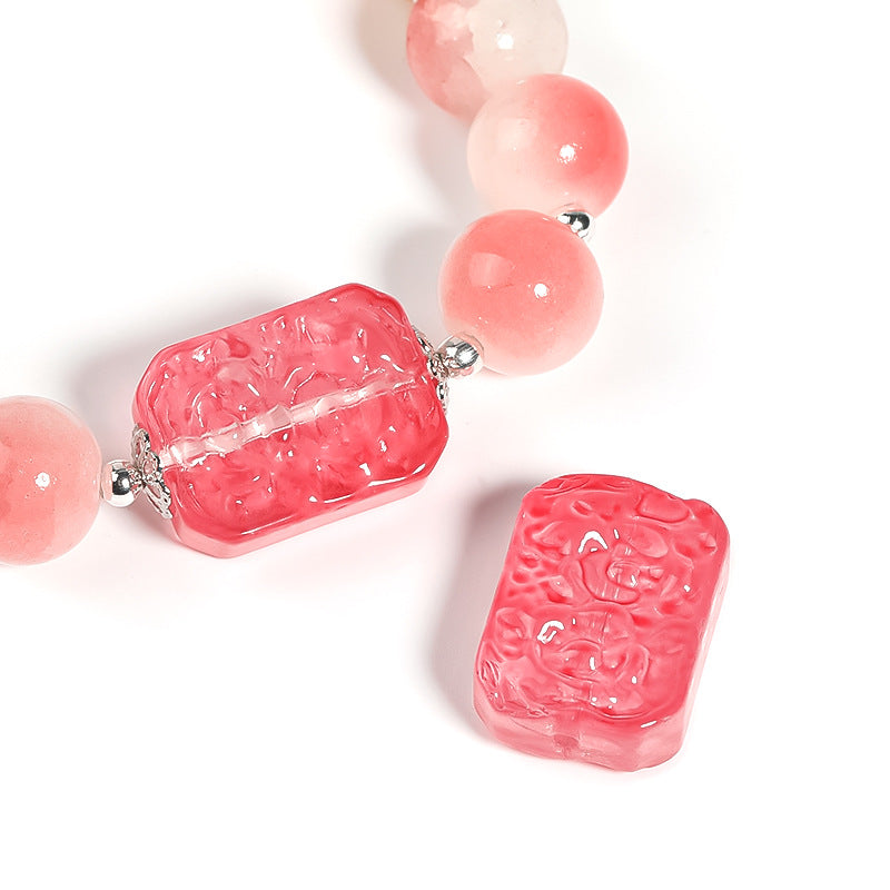 Wholesale 100pcs Glass Double Sided Flower Sign Imitation Jade Square Sign Through Hole Beads DIY